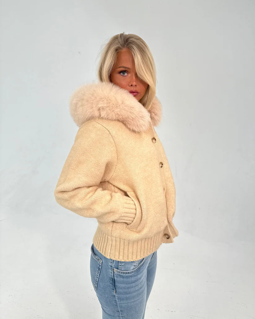 Button Up Fur Jacket - Beige
