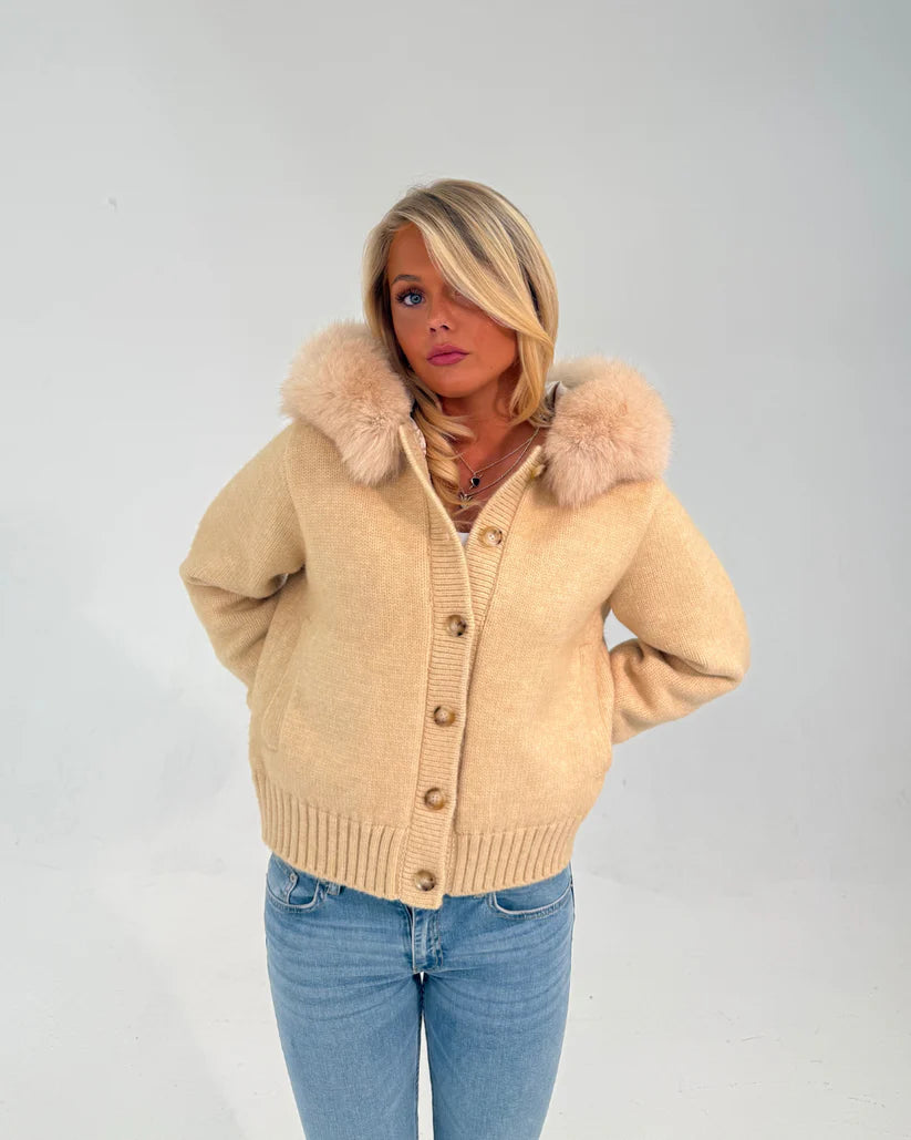Button Up Fur Jacket - Beige