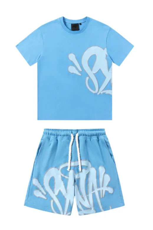 "Graffiti" Shorts Set Babyblau