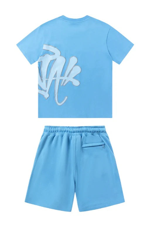 "Graffiti" Shorts Set Babyblau