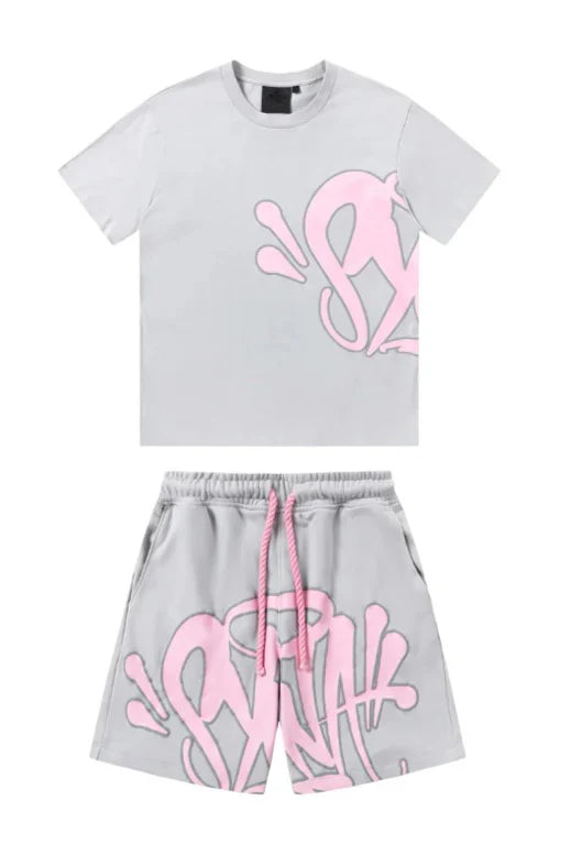„Graffiti“ Kurzes Set Grau Rosa