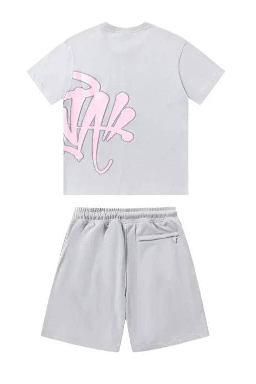„Graffiti“ Shorts-Set Grau/Rosa