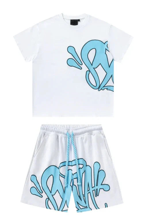 "Graffiti" Shorts Set Blau