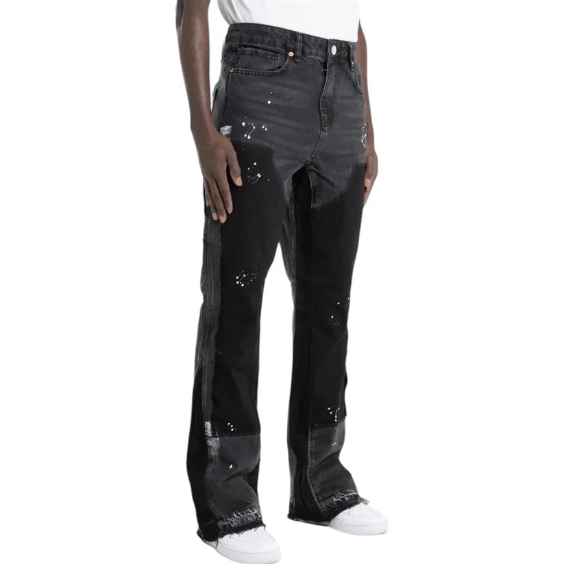 Black Patch Flared Denim