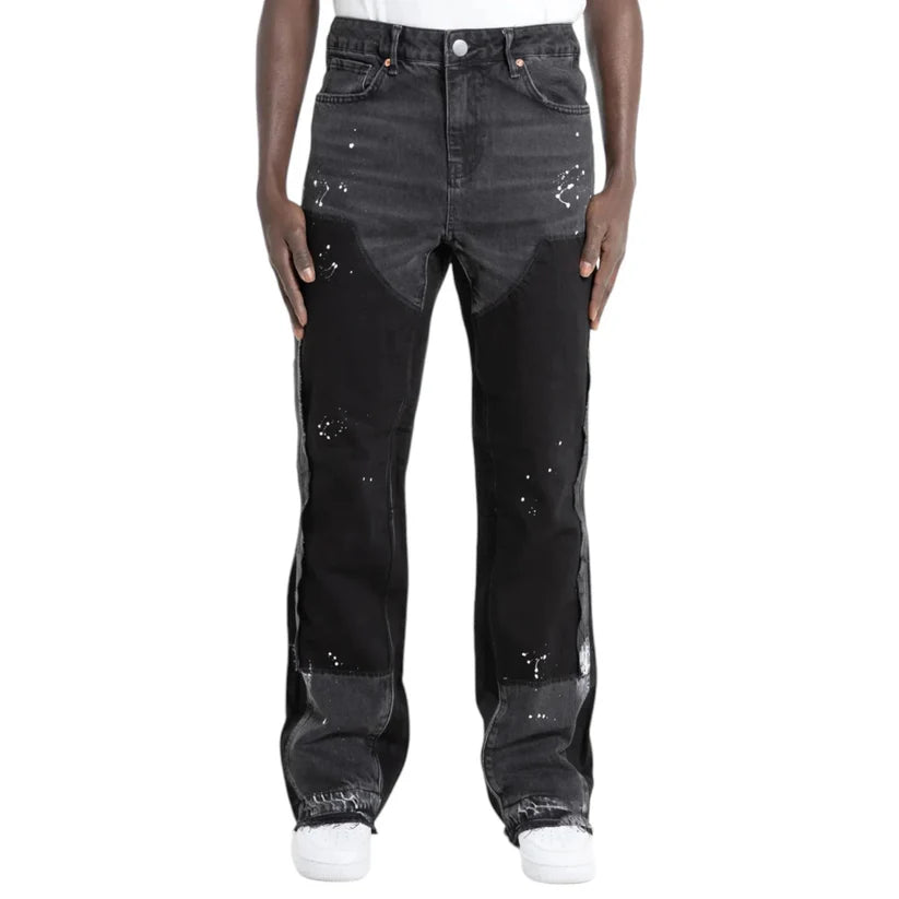 Black Patch Flared Denim